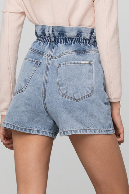 Pamela High Rise Paper Bag Denim Shorts