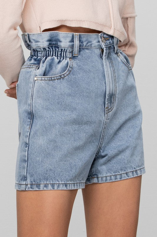 Pamela High Rise Paper Bag Denim Shorts