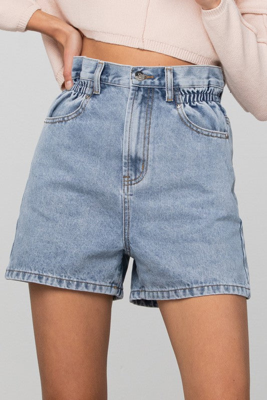 Pamela High Rise Paper Bag Denim Shorts