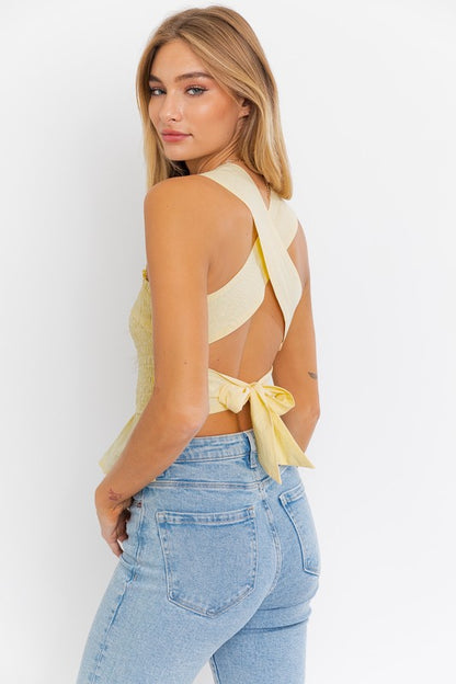 Claire Smocked Ruffle Bow Back Top