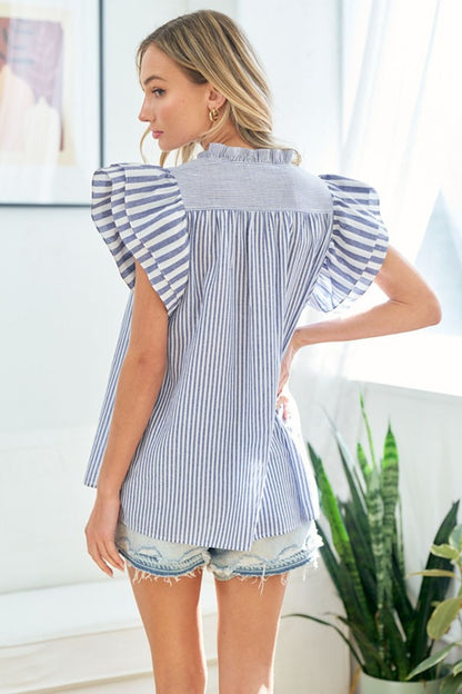 Teagan Striped Flutter Sleeve Blouse