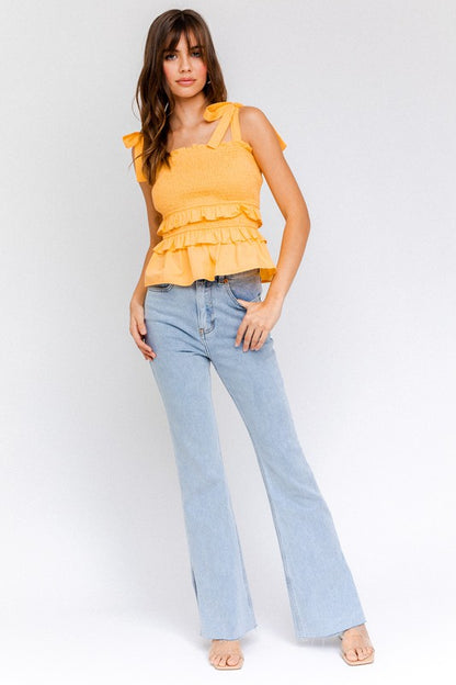 Petra Tie Shoulder Ruffle Top