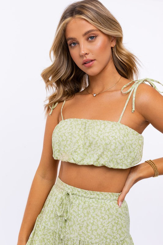 Avery Floral Tie Shoulder Crop Top - Set