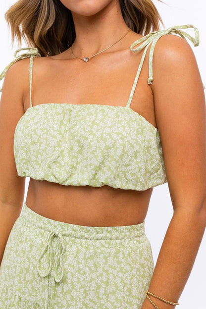 Avery Floral Tie Shoulder Crop Top - Set