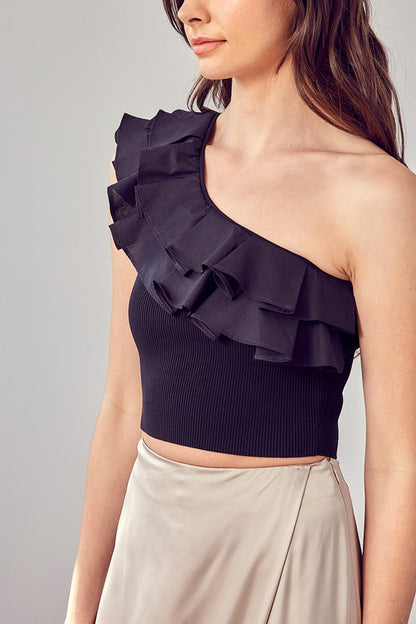 Eloise One Shoulder Ruffle Top