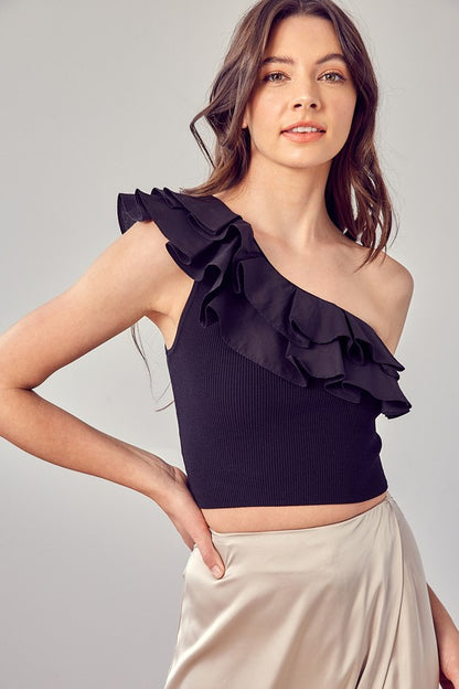 Eloise One Shoulder Ruffle Top