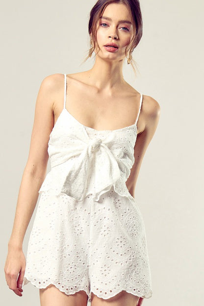 Hadley Scallop Edge Tie Front Romper