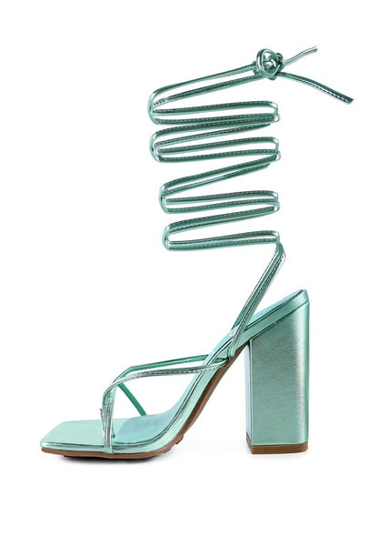 Zena Lace Up Metallic Heels