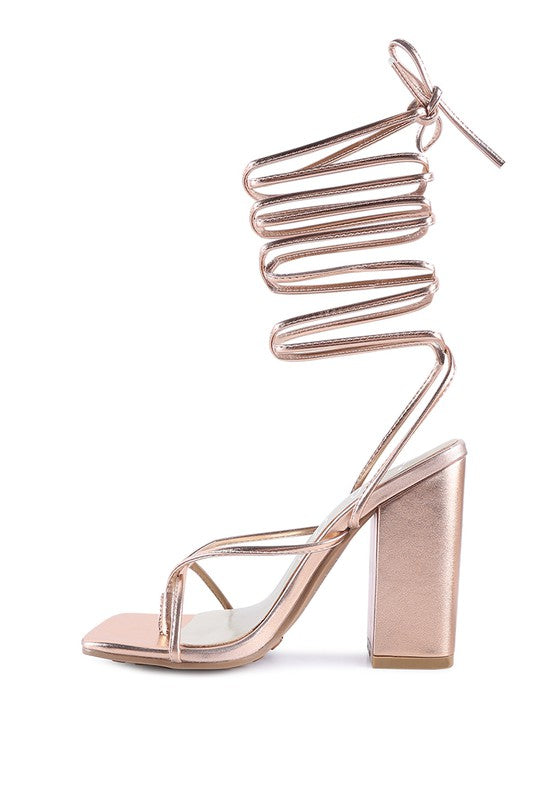 Zena Lace Up Metallic Heels