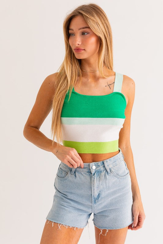 Leah Summer Stripe Crop Tank Top