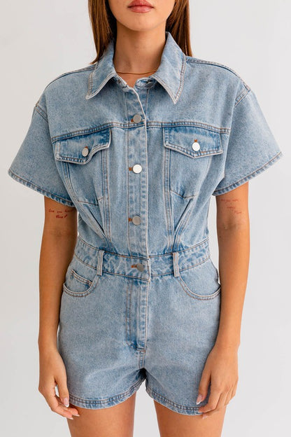 Jackie Short Sleeve Denim Romper