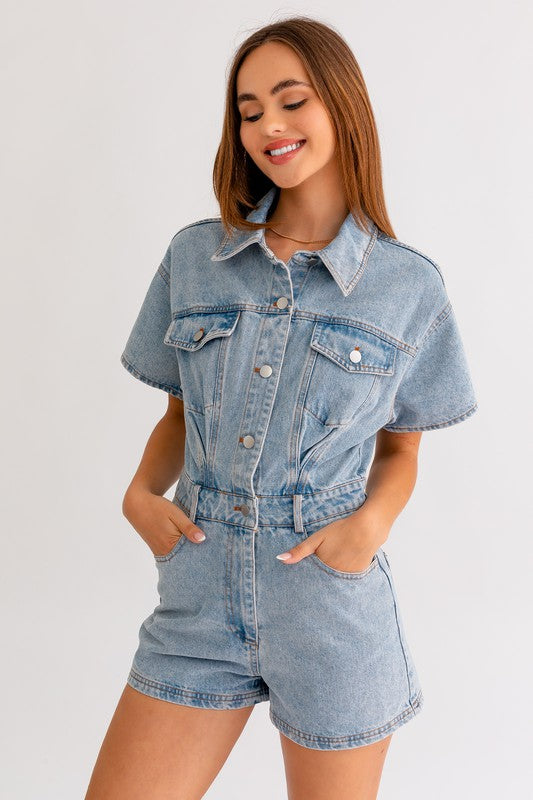 Jackie Short Sleeve Denim Romper