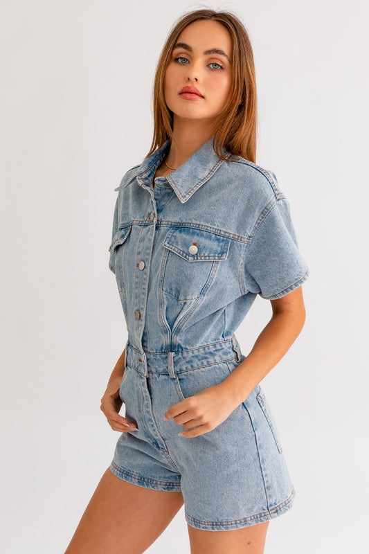 Jackie Short Sleeve Denim Romper