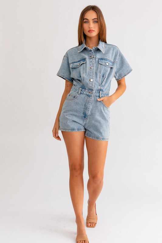 Jackie Short Sleeve Denim Romper