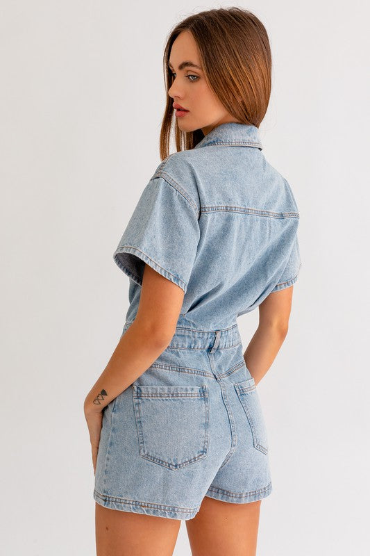 Jackie Short Sleeve Denim Romper