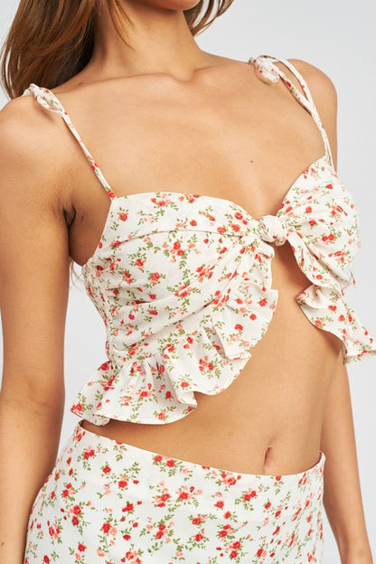 Annie Floral Knotted Ruffle Crop Top