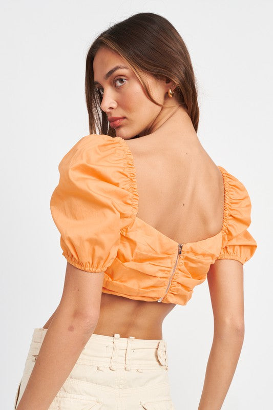 Remi Ruched Puff Sleeve Crop Top