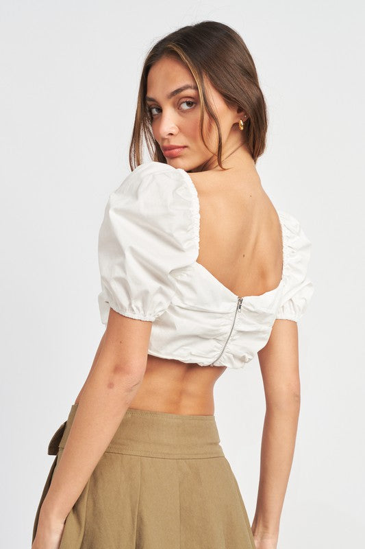 Remi Ruched Puff Sleeve Crop Top