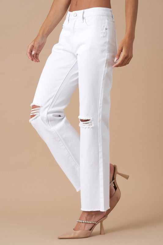 Serena White High Waisted Straight Jeans