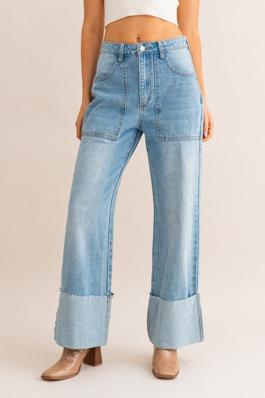 Crissy High-Waisted Wide Leg Cuffed Jeans