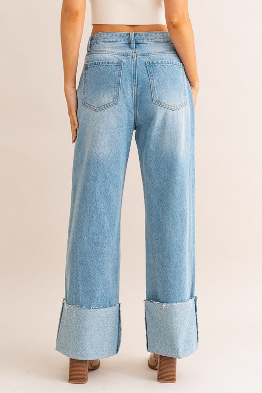 Crissy High-Waisted Wide Leg Cuffed Jeans