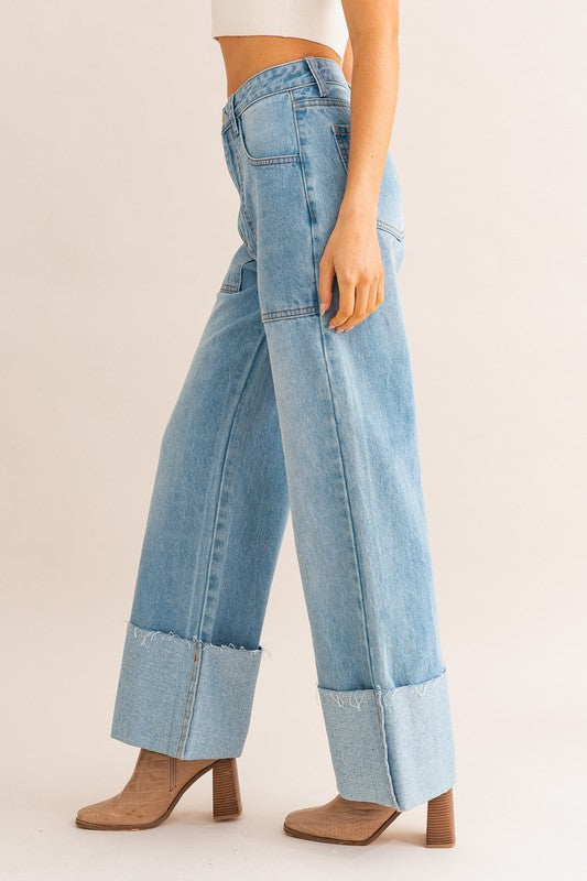 Crissy High-Waisted Wide Leg Cuffed Jeans