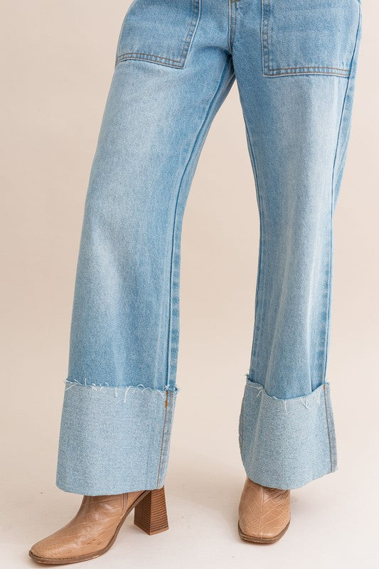 Crissy High-Waisted Wide Leg Cuffed Jeans