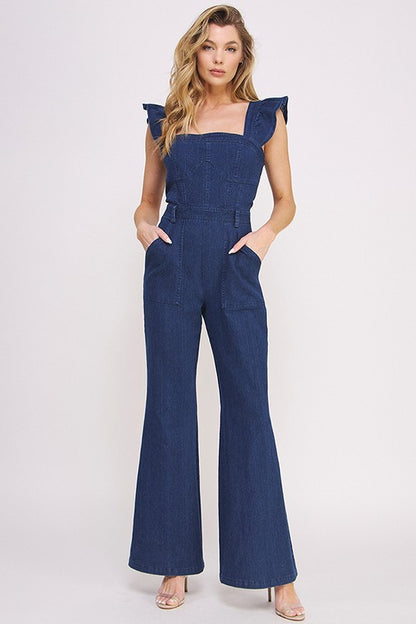 Rylee Denim Ruffle Jumpsuit