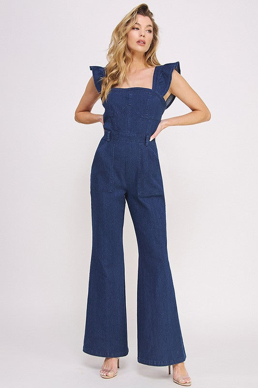 Rylee Denim Ruffle Jumpsuit