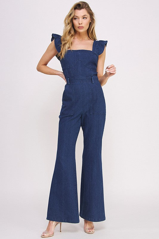 Rylee Denim Ruffle Jumpsuit