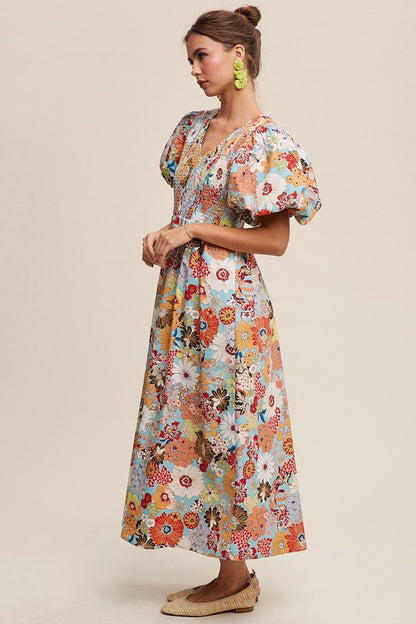 Alivia Flower Puff Sleeve Maxi Dress