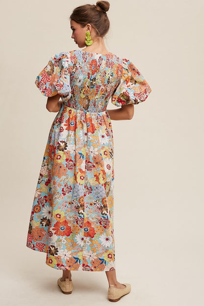 Alivia Flower Puff Sleeve Maxi Dress