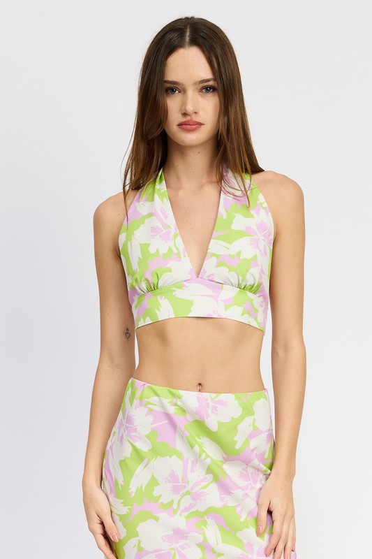 Aemie Tropical Floral Halter Top - Set