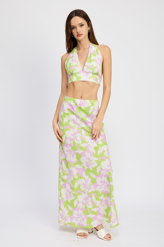 Aemie Tropical Floral Halter Top - Set