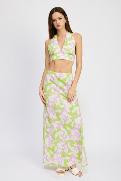 Aemie Tropical Floral Halter Top - Set