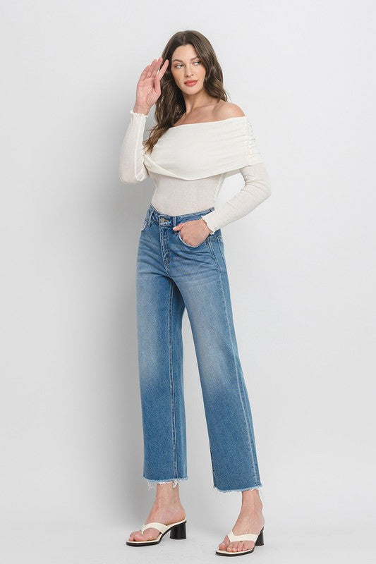 High Rise Ankle Slim Wide Jeans