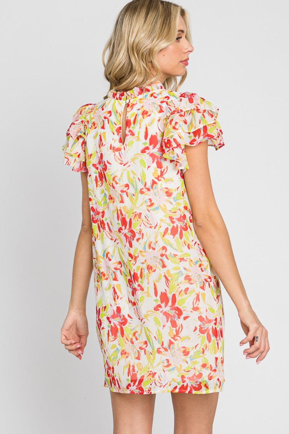 April Floral Ruffle Sleeve Mini Dress