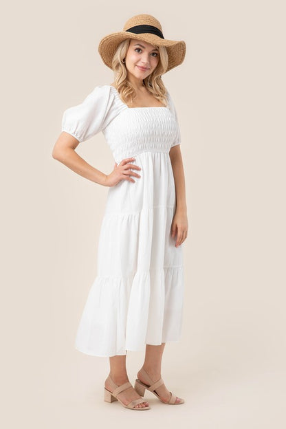 Eliza Tiered Puff Sleeve Midi Dress