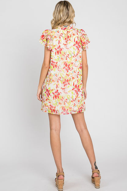 April Floral Ruffle Sleeve Mini Dress