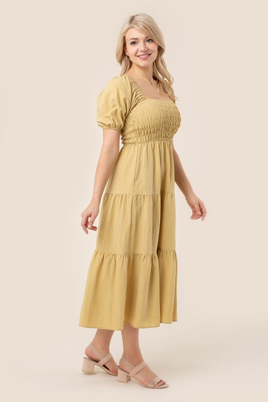 Eliza Tiered Puff Sleeve Midi Dress