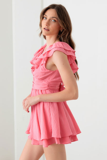 Aimee Pink Tie Back Ruffled Romper