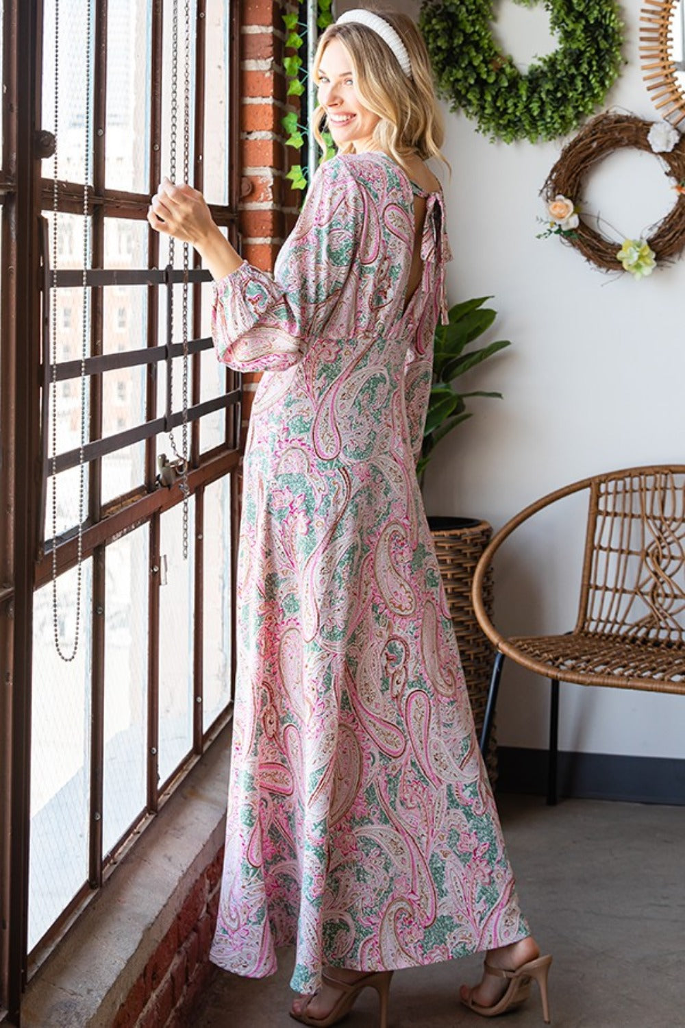 Maggie Tie-Back Long Sleeve Maxi Dress