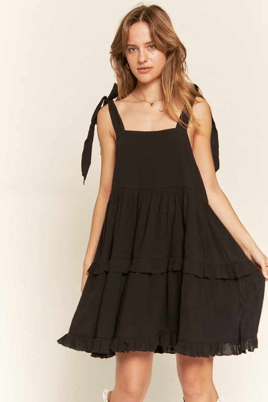 Emily Tie Shoulder Ruffle Dress - Plus