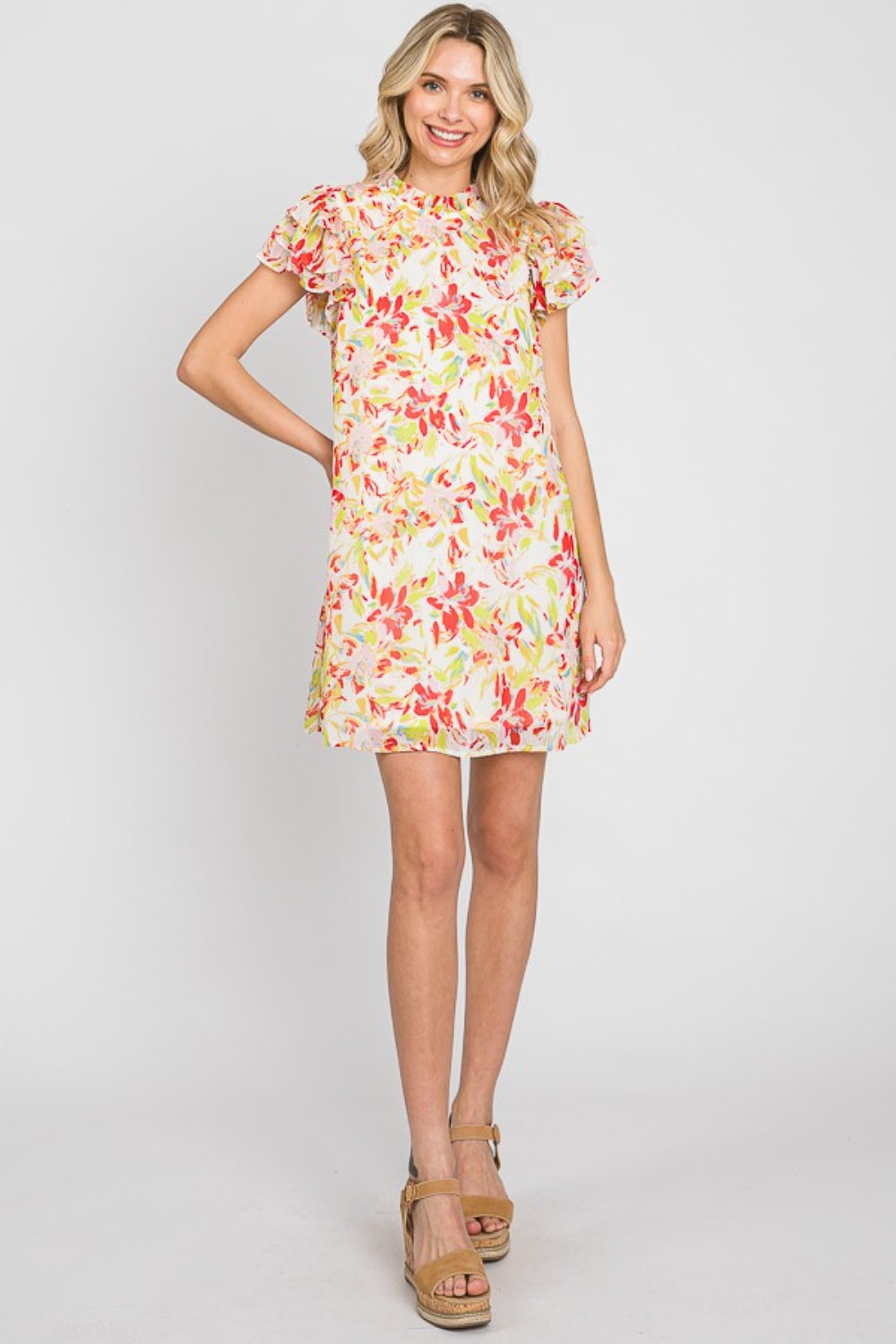 April Floral Ruffle Sleeve Mini Dress