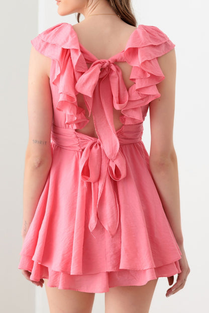 Aimee Pink Tie Back Ruffled Romper