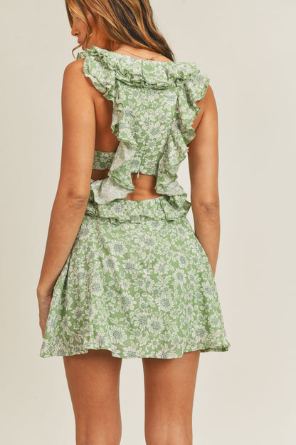 Grace Floral Ruffle Tie Front Mini Dress