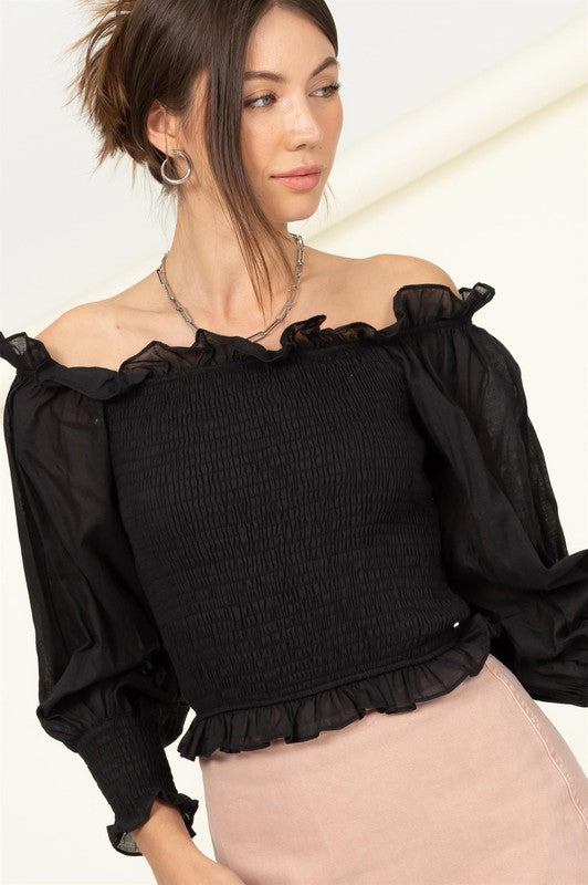 Evelyn Ruffle Puff Sleeve Off Shoulder Top