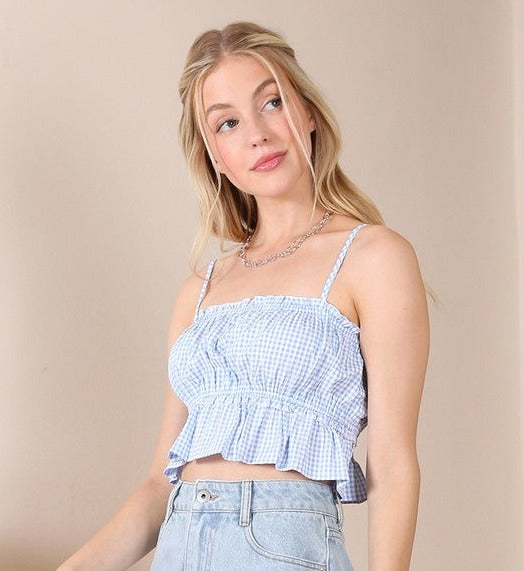 Beth Gingham Ruffle Tank Top