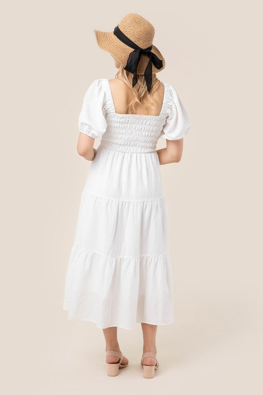 Eliza Tiered Puff Sleeve Midi Dress