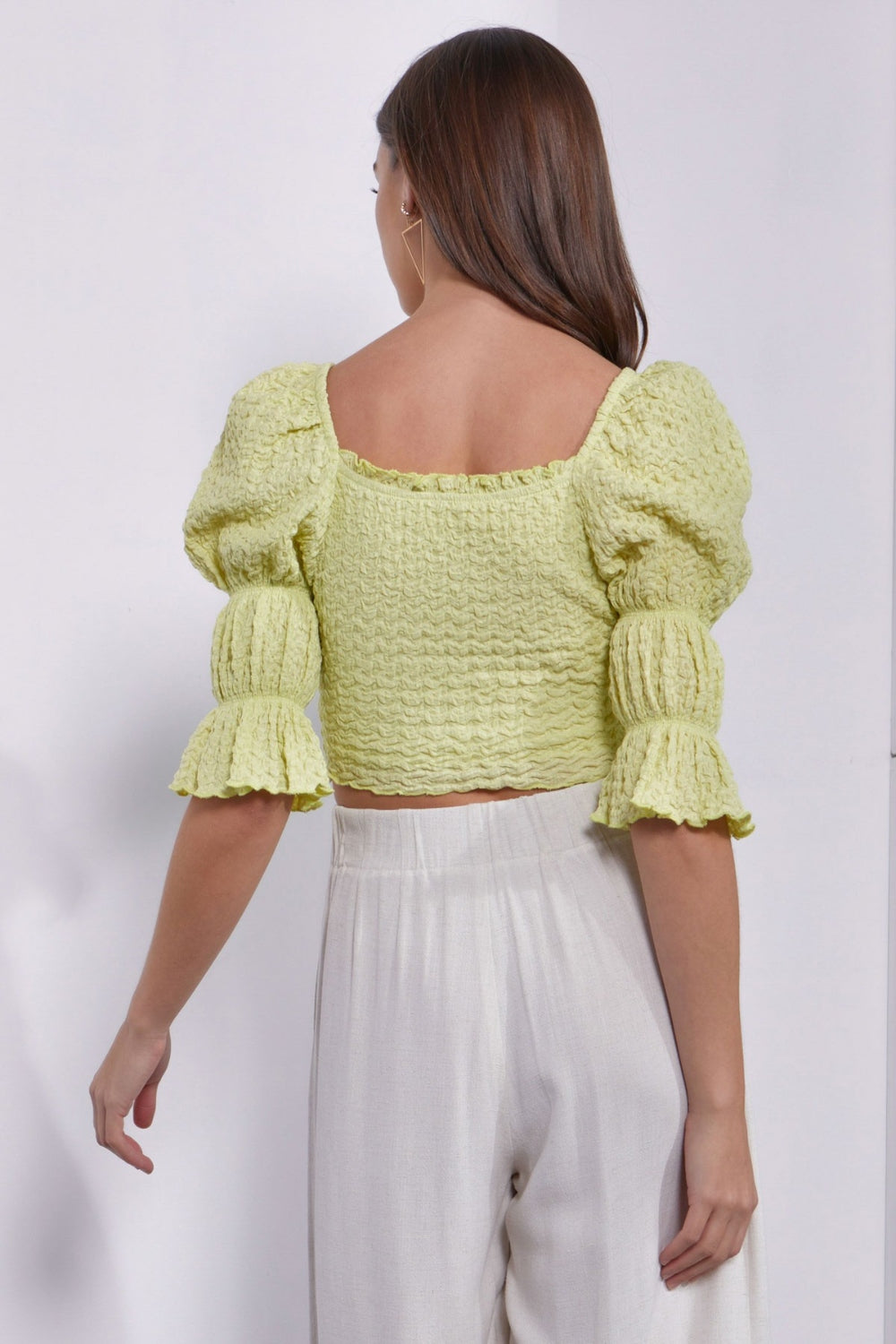 Kiera Crinkle Puff Sleeve Crop Top